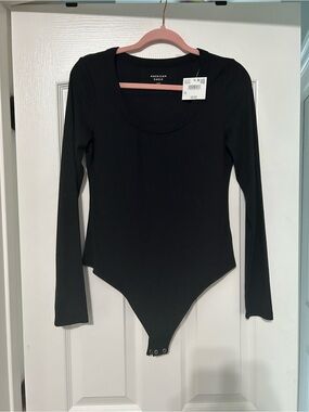American Eagle Outfitters Black Long-Sleeve Scoop-Neck Bodysuit